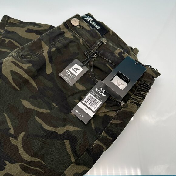 XRAY Men's Classic Moto Biker Stretch Jeans, Size W36 x L32, Olive Camo Color - Picture 1 of 16